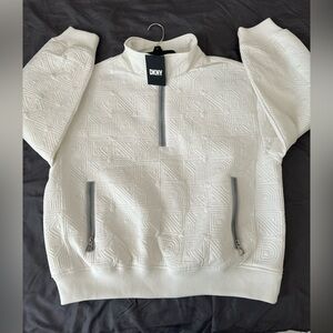 DKNY unisex Quarter Zip Sweatshirts Mock Neck Pullover Long Sleeve Solid Color.M